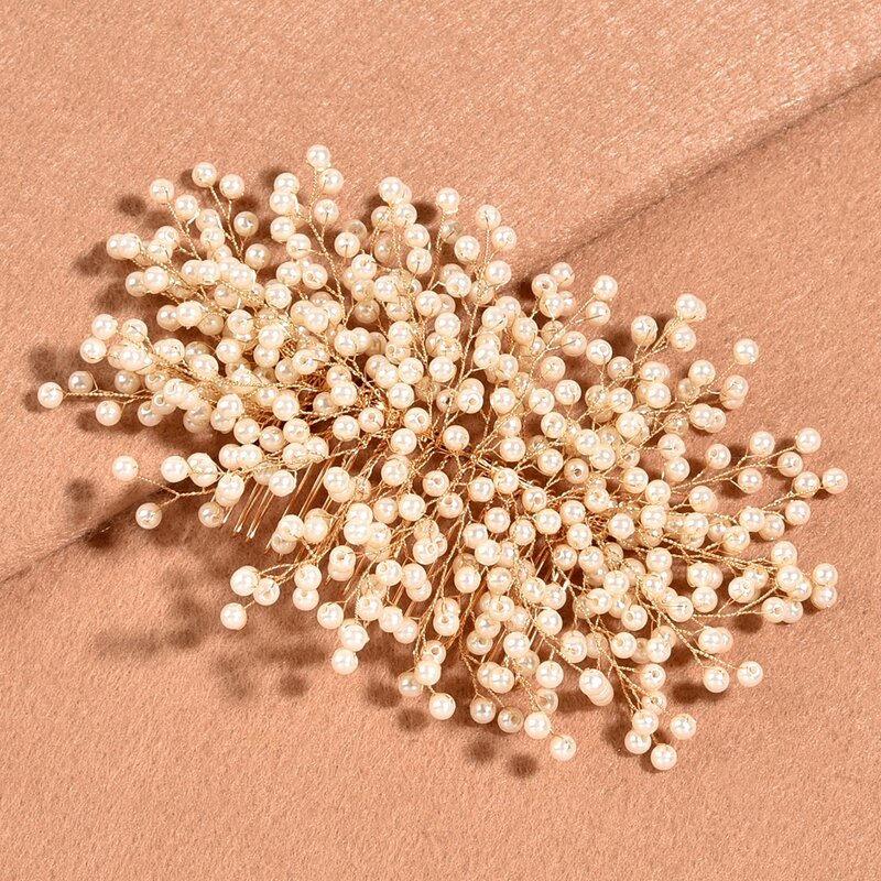 

Faux Pearl Decor Hair Comb, Gold