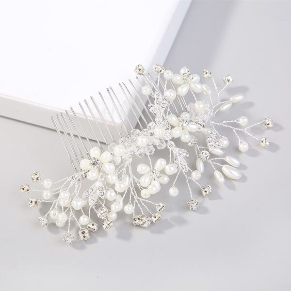 

Faux Pearl Decor Hair Comb, Silver