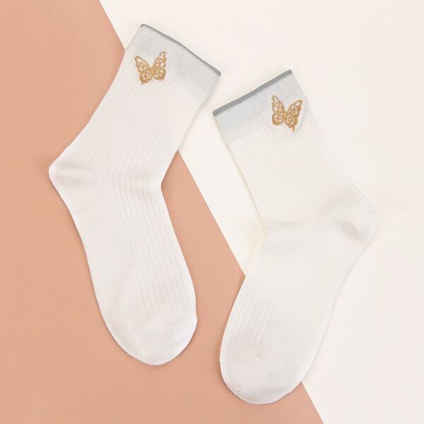 

Butterfly Embroidery Socks, White