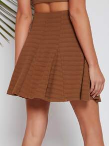 SHEIN Textured Knit Godet Skirt - Brown - View 2
