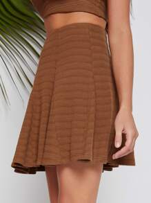 SHEIN Textured Knit Godet Skirt - Brown - View 4