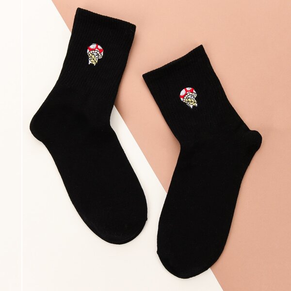

Cartoon Embroidery Socks, Black