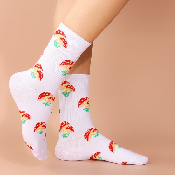 

Cartoon Graphic Socks, White
