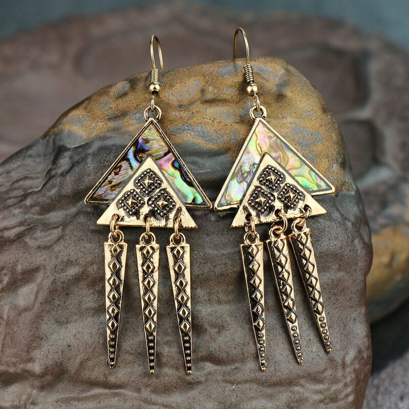 

Abalone Shell Triangle Drop Earrings, Gold