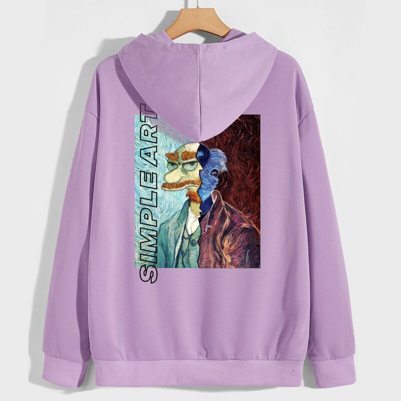 

Guys Letter & Figure Graphic Drawstring Hoodie, Mauve purple