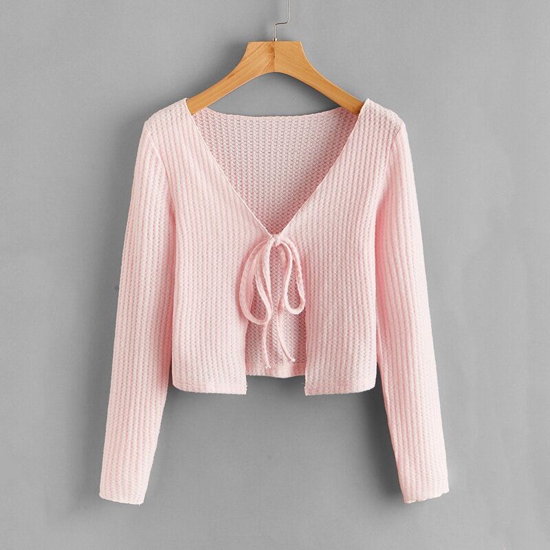

Waffle Tie Front Cardigan, Baby pink