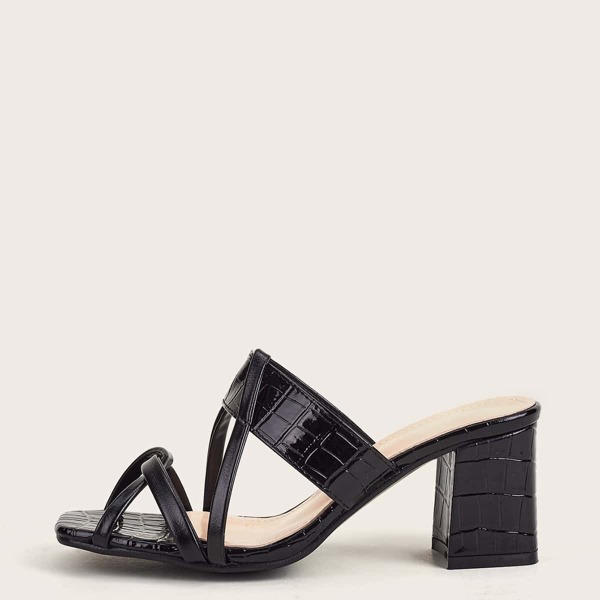 

Croc Embossed Mule Sandals, Black