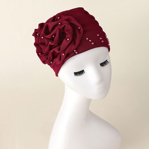 

Faux Pearl Decor Turban Hat, Burgundy