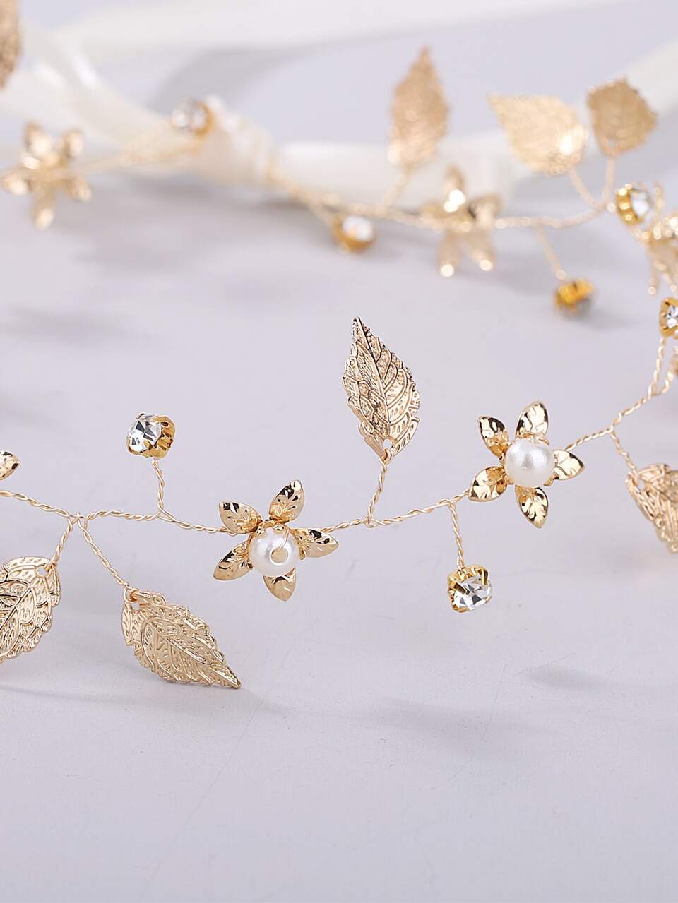 Faux & Leaf Faux Pearl Decor Headband Boho Tiaras Wedding Headpiece Valentine's Day Accessories