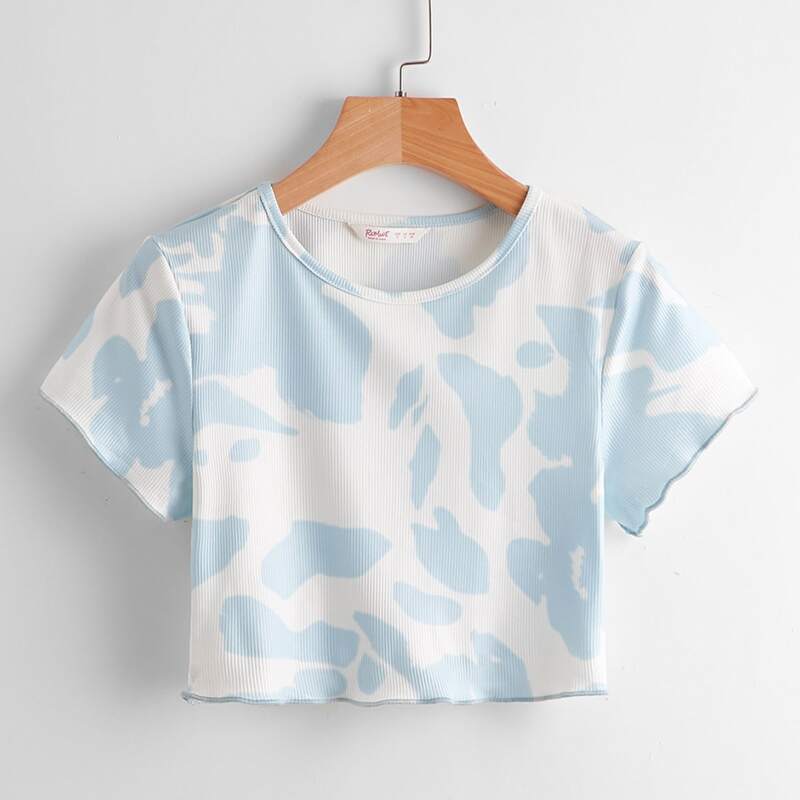 

Cow Print Crop Top, Blue and white