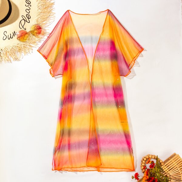 

Ombre Contrast Binding Kimono, Multicolor