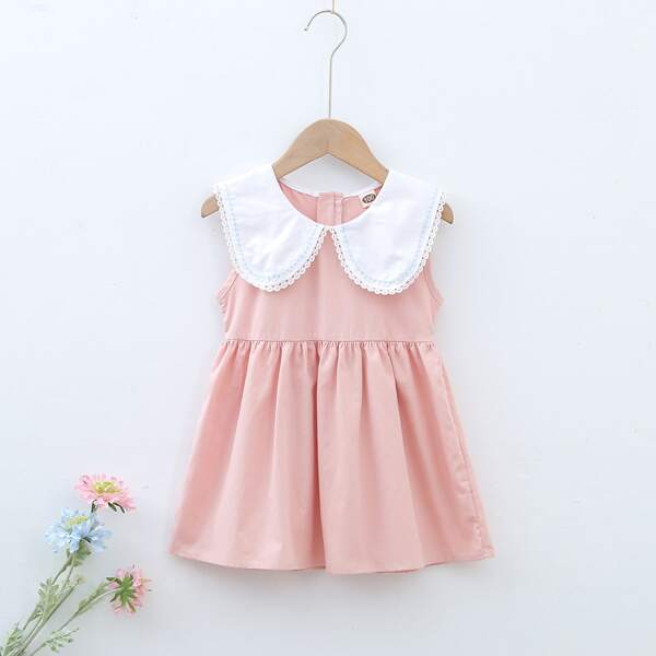 

Toddler Girls Contrast Collar Babydoll Dress, Baby pink