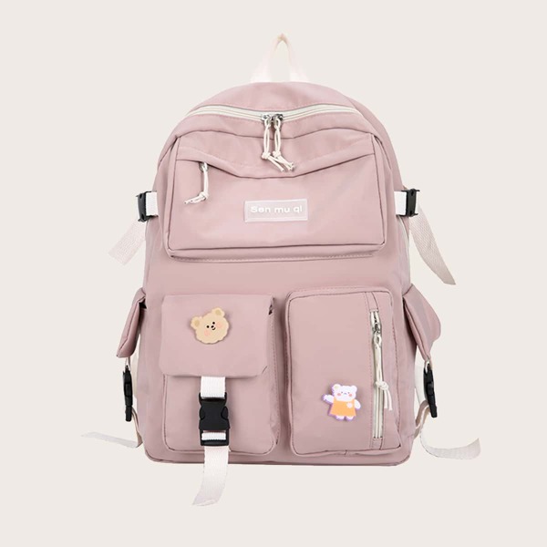 

Girls Cartoon Badges Decor Backpack, Pink