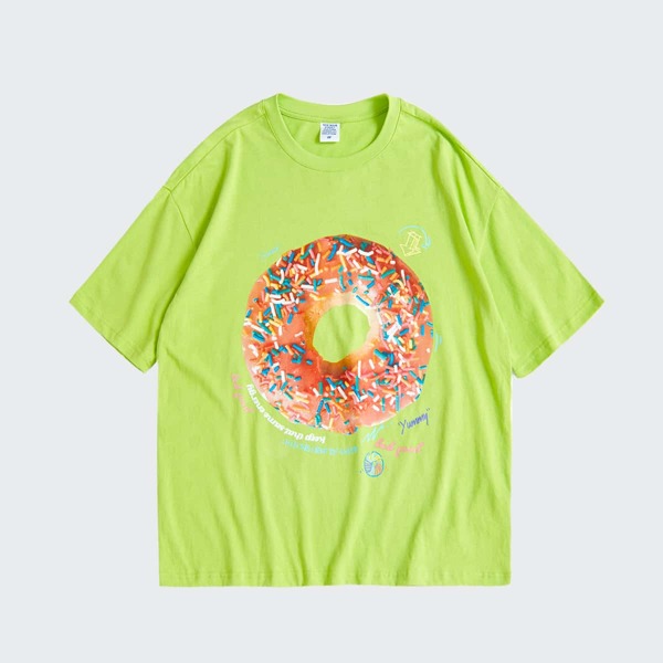 

Men Neon Green Drop Shoulder Letter & Donuts Graphic Tee, Lime green