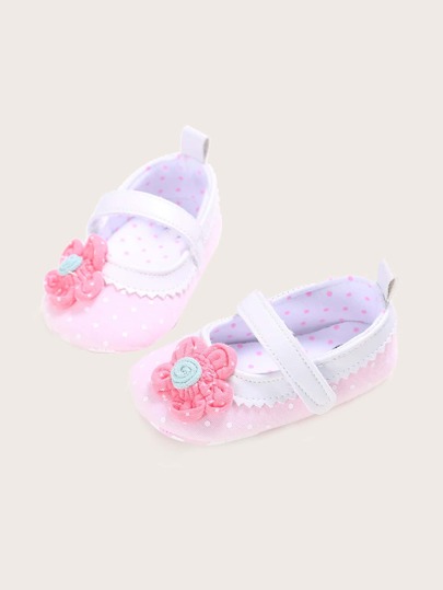 حذاء مسطح بنقاط البولكا ومزخرف بزهر للبنات الاطفال