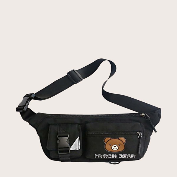 

Men Cartoon Graphic Pocket Front Fanny Pack, Black