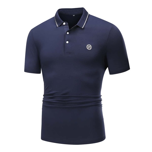 

Men Embroidery Contrast Trim Polo Shirt, Navy blue