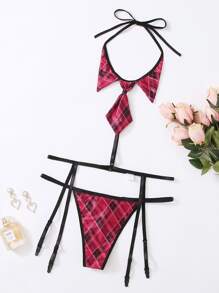 Plus Tartan Costume Tie & Garter Thong
