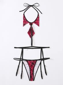 Plus Tartan Costume Tie & Garter Thong