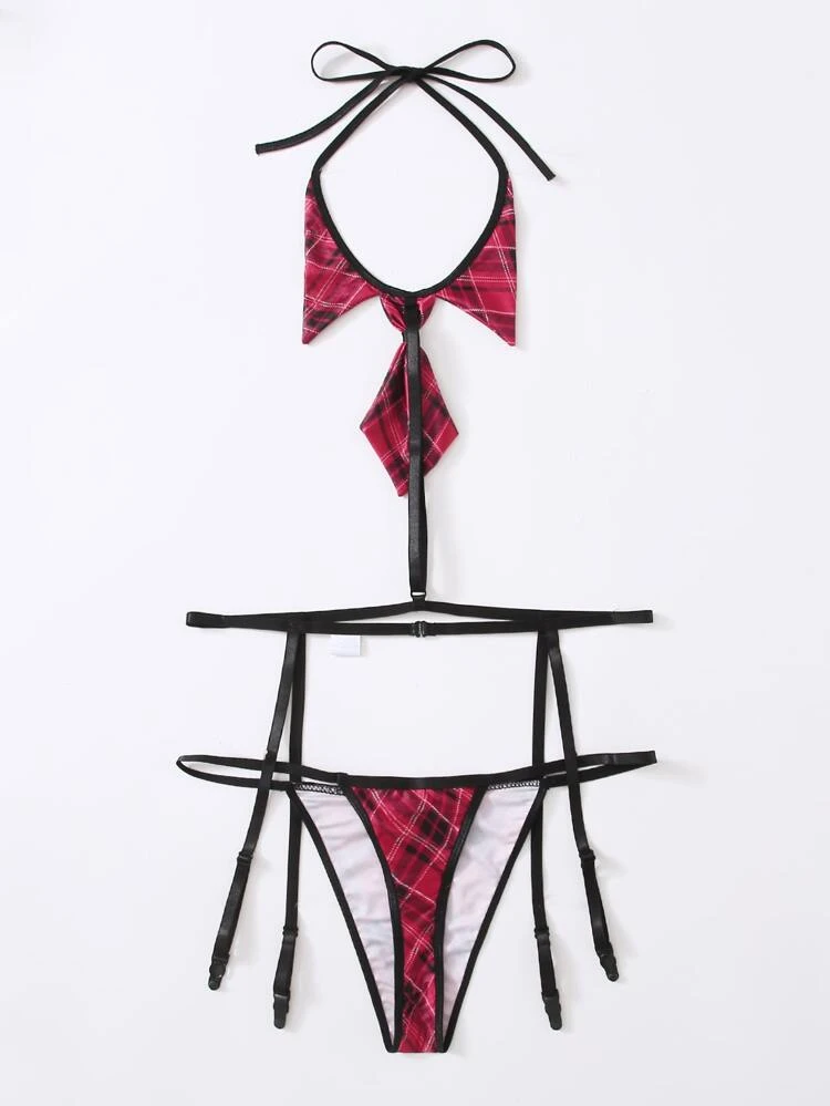 Plus Tartan Costume Tie & Garter Thong