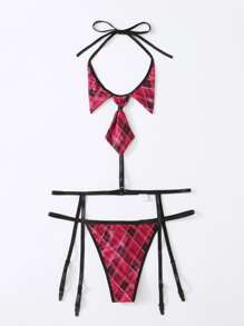Plus Tartan Costume Tie & Garter Thong
