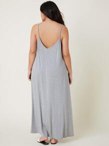SHEIN BASICS Vestido de tirantes de cuello V - Gris - Ver 2