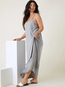 SHEIN BASICS Vestido de tirantes de cuello V - Gris - Ver 3