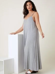 SHEIN BASICS Vestido de tirantes de cuello V - Gris - Ver 4