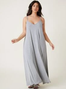 SHEIN BASICS Vestido de tirantes de cuello V - Gris - Ver 5