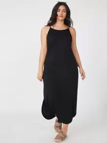 SHEIN BASICS Plus Split Side Cami Dress - Black - View 1