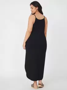 SHEIN BASICS Plus Split Side Cami Dress - Black - View 2