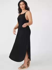 SHEIN BASICS Plus Split Side Cami Dress - Black - View 3