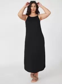 SHEIN BASICS Plus Split Side Cami Dress - Black - View 6