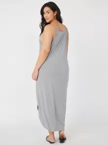 SHEIN BASICS 大碼側開衩吊帶連衣裙 - 灰色 - 查看 2