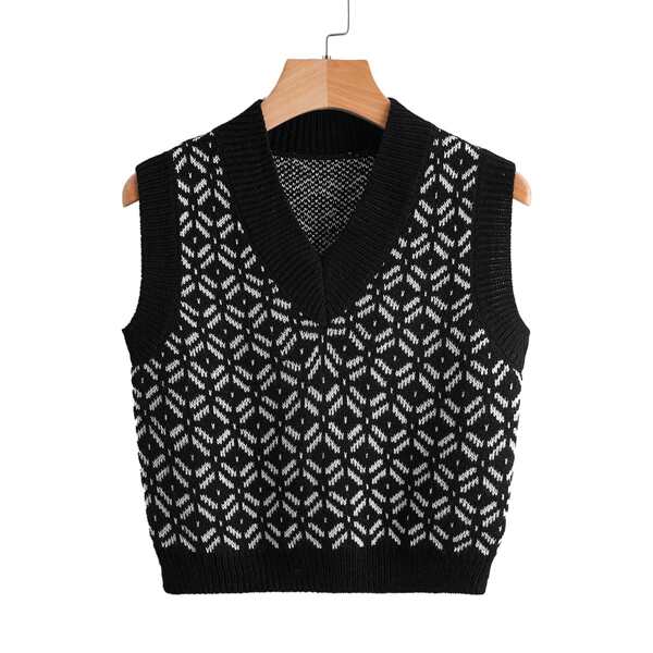 

Geo Pattern Sweater Vest, Black and white