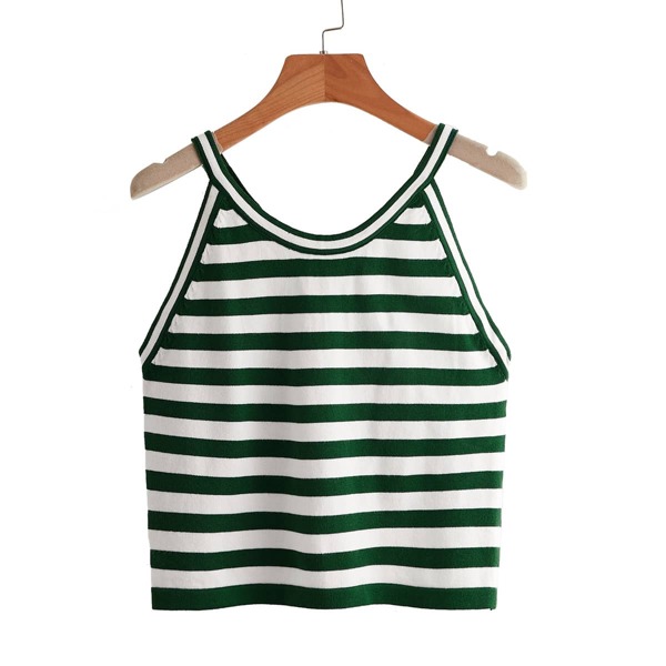 

Striped Pattern Knit Top, Army green