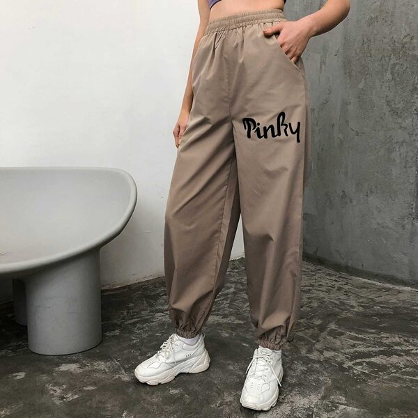 

Letter Graphic Tapered Pants, Khaki