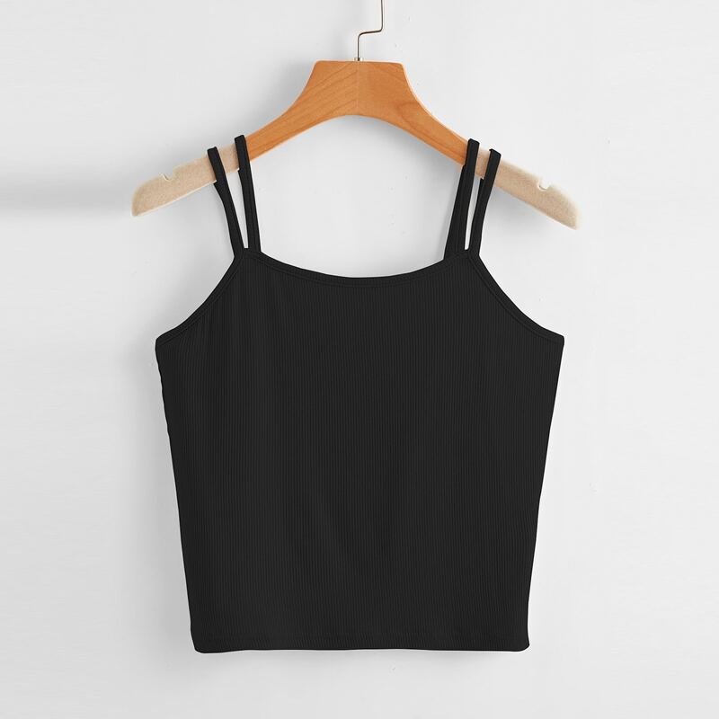 

Solid Ribbed Crop Cami, Black