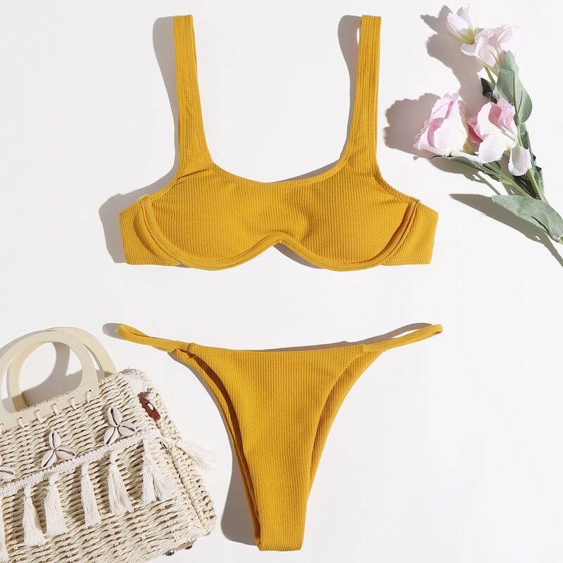 

Underwire Thong Bikini Swimsuit, Yellow