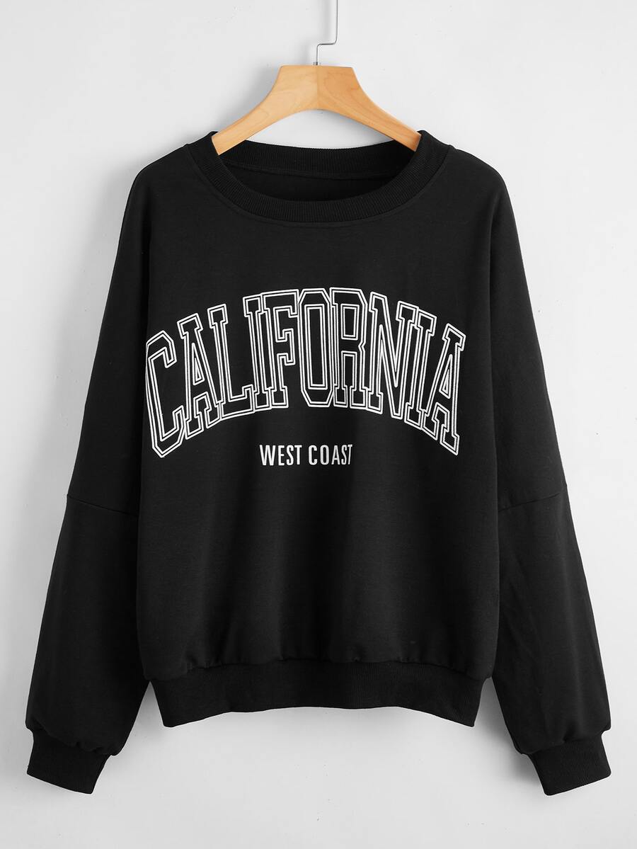 Sudadera con estampado de letra amarilla neón - Negro - Ver 1