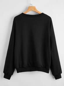 Sudadera con estampado de letra amarilla neón - Negro - Ver 2