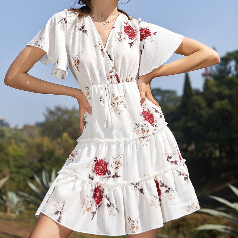 

Ditsy Floral Tiered Dress, White
