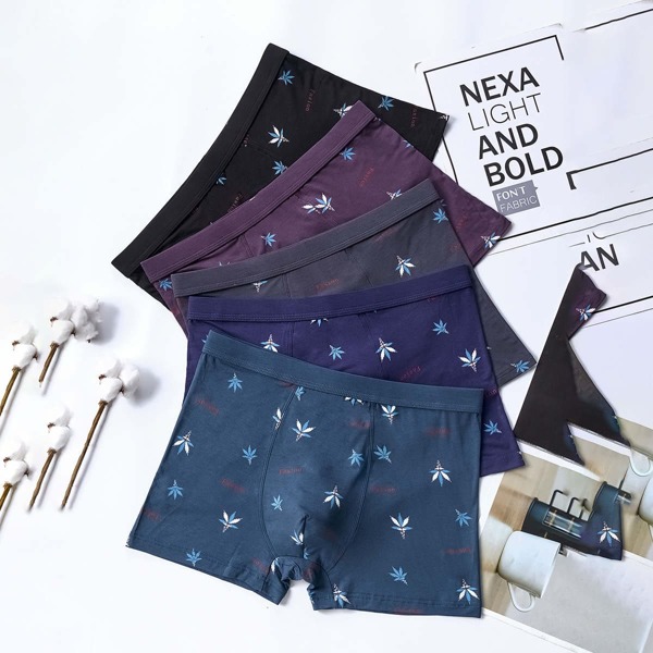 

Men 5pcs Letter Graphic Boxer Brief, Multicolor