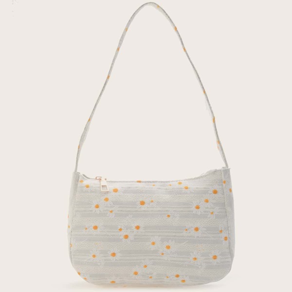 

Daisy Pattern Baguette Bag, Beige