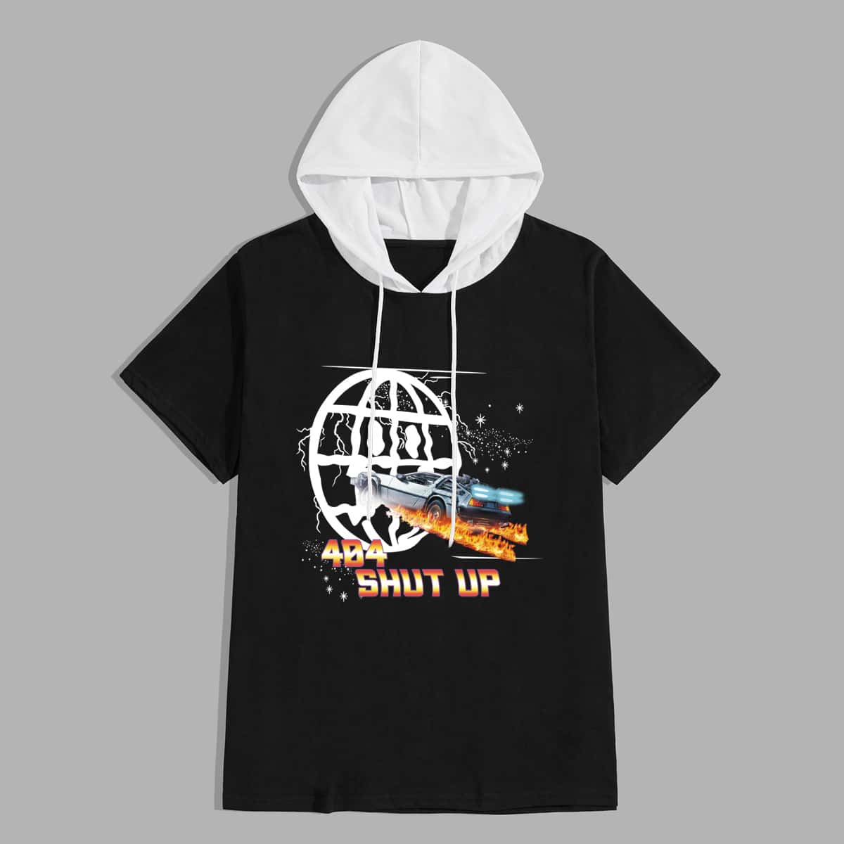 

Guys Letter Car Graphic Hooded Drawstring Tee, Black and white