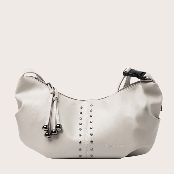 

Studded Decor Crossbody Bag, Beige