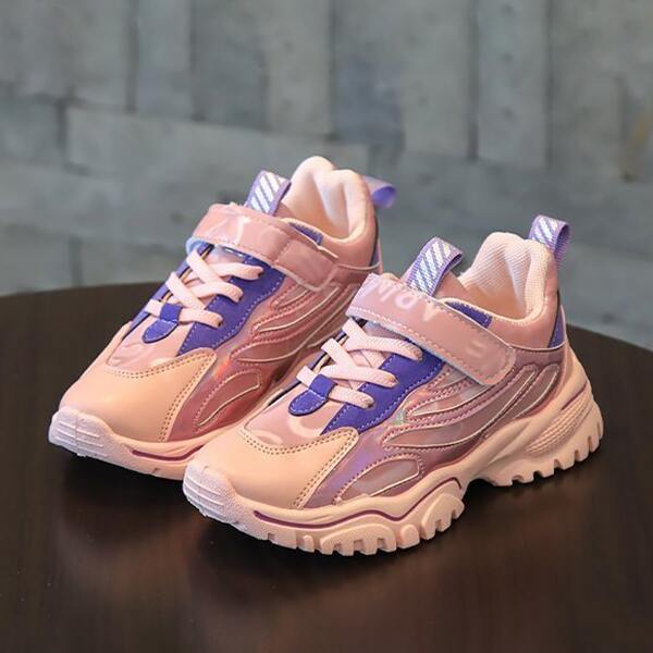 

Girls Holographic Velcro Strap Sneakers, Pink