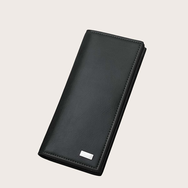 

Men Metal Decor Fold Over Wallet, Black