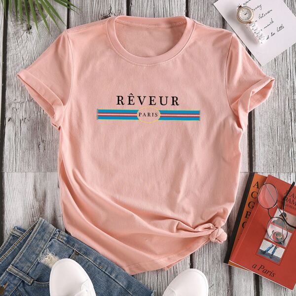 

Letter Graphic Short Sleeve Tee, Coral pink