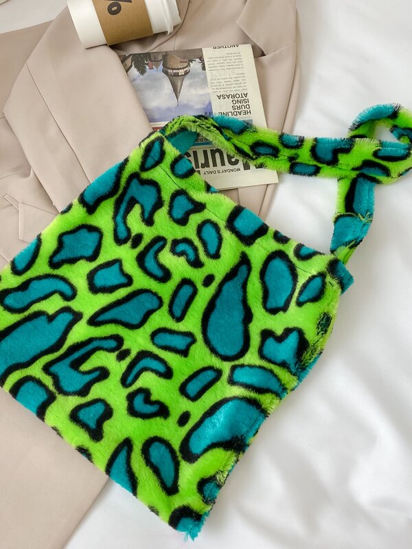 Color Block Fluffy Shoulder Bag SHEIN USA